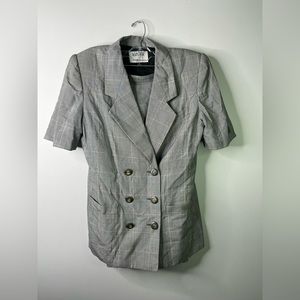 Vintage KASPER for ASL Women Jacket Skirt Suit Black White w/pink Size 8 GHR6